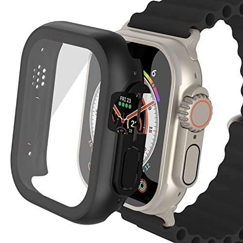 YoLin 2-Stück Mit Glas Ultradünne Displayschutz Kompatibel mit Apple Watch Ultra 2(2023) / Ultra 49mm, PC All-Around Schutzhülle für iWatch 49mm (2 Schwarz) von YoLin
