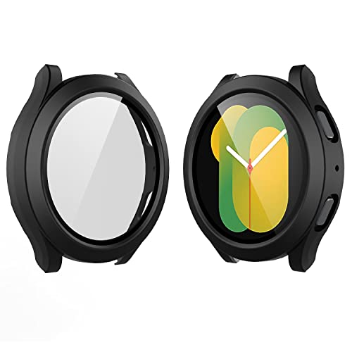 YoLin 2-Stück Mit Glas Ultradünne Displayschutz Kompatibel mit Samsung Galaxy Watch 5 / Galaxy Watch 4 40mm, PC All-Around Schutzhülle für Samsung Galaxy Watch 4/5 40mm (2 Schwarz) von YoLin