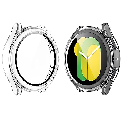 YoLin 2-Stück Mit Glas Ultradünne Displayschutz Kompatibel mit Samsung Galaxy Watch 5 / Galaxy Watch 4 40mm, PC All-Around Schutzhülle für Samsung Galaxy Watch 4/5 40mm (2 Transparent) von YoLin