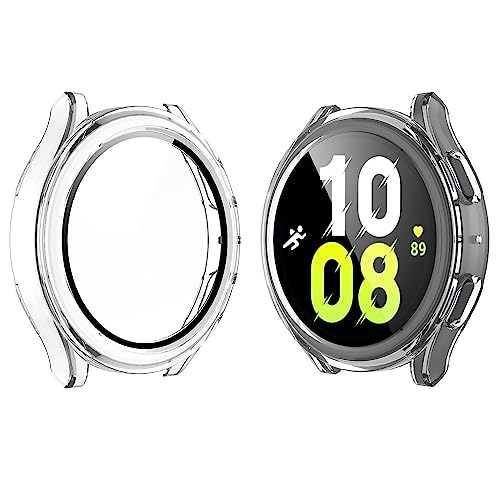 YoLin 2-Stück Mit Glas Ultradünne Displayschutz Kompatibel mit Samsung Galaxy Watch 5 / Galaxy Watch 4 44mm, PC All-Around Schutzhülle für Samsung Galaxy Watch 4/5 44mm (2 Transparent) von YoLin