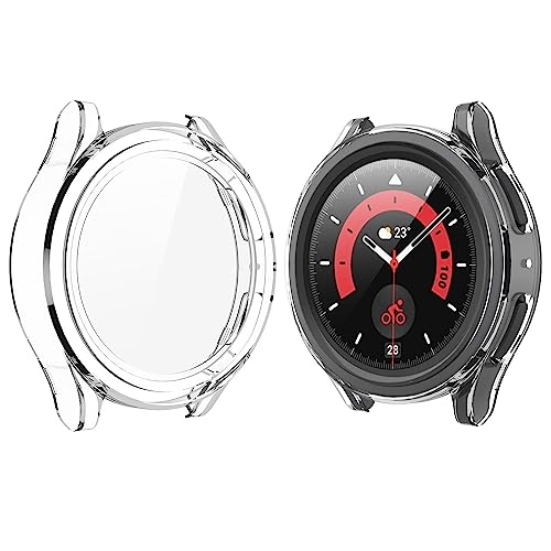 YoLin 2-Stück Mit Glas Ultradünne Displayschutz Kompatibel mit Samsung Galaxy Watch 5 Pro 45mm, PC All-Around Schutzhülle für Galaxy Watch 5 Pro 45mm (2 Transparent) von YoLin