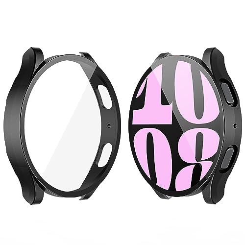 YoLin 2-Stück Mit Glas Ultradünne Displayschutz Kompatibel mit Samsung Galaxy Watch 6 40mm, PC All-Around Schutzhülle für Samsung Galaxy Watch 6 40mm (2 Schwarz) von YoLin