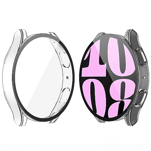YoLin 2-Stück Mit Glas Ultradünne Displayschutz Kompatibel mit Samsung Galaxy Watch 6 40mm, PC All-Around Schutzhülle für Samsung Galaxy Watch 6 40mm (2 Transparent) von YoLin