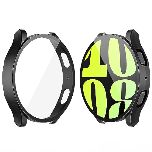 YoLin 2-Stück Mit Glas Ultradünne Displayschutz Kompatibel mit Samsung Galaxy Watch 6 44mm, PC All-Around Schutzhülle für Samsung Galaxy Watch 6 44mm (2 Schwarz) von YoLin