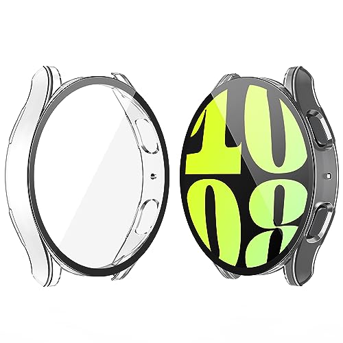 YoLin 2-Stück Mit Glas Ultradünne Displayschutz Kompatibel mit Samsung Galaxy Watch 6 44mm, PC All-Around Schutzhülle für Samsung Galaxy Watch 6 44mm (2 Transparent) von YoLin