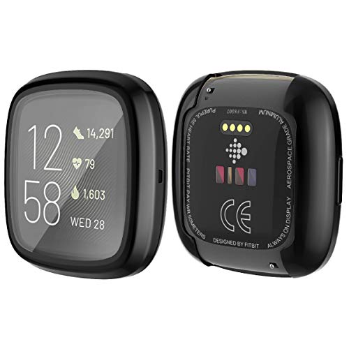 Yolin [2-Stück] All-Around TPU Displayschutz Kompatibel mit Fitbit Versa 2, Ultradünne Weiche Schutzhülle für Fitbit Versa 2 (1 Schwarz + 1 Transparent) von YoLin