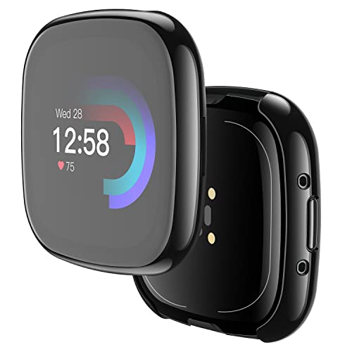 Yolin [2-Stück] All-Around TPU Displayschutz Kompatibel mit Fitbit Versa 4 / Fitbit Sense 2, Ultradünne Weiche Schutzhülle für Fitbit Versa 4 / Fitbit Sense 2 (1 Schwarz + 1 Transparent) von YoLin