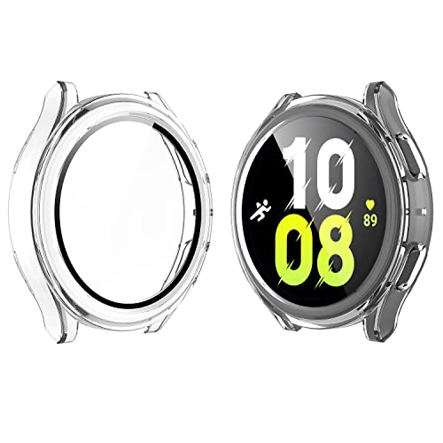 Yolin 2 Stück harte Schutzhülle mit gehärtetem Glas Displayschutzfolie kompatibel Samsung Galaxy Watch 5,Galaxy Watch 4 44 mm, PC ultradünne Rundum-Abdeckung für Galaxy Watch 4/5 44 mm (2 transparent) von YoLin