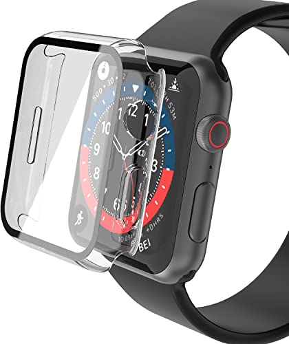 YoLin [2 Stück harte Schutzhülle mit gehärtetem Glas Displayschutzfolie, kompatibel mit Apple Watch Serie 9 / Serie 8 / Serie 7 41 mm, PC ultradünne Rundumabdeckung für iWatch 41 mm (2 transparent) von YoLin