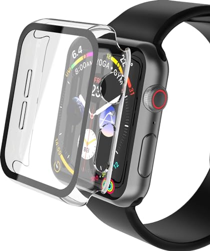 Yolin [2erPack] HartschalenSchutzhülle mit Displayschutzfolie aus gehärtetem Glas, kompatibel mit Apple Watch Serie 6 SE Serie 5 Serie 4 44 mm, PC Ultradünne RundumAbdeckung für iWatch 44 mm von YoLin