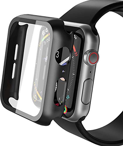 Yolin [2erPack] HartschalenSchutzhülle mit Displayschutzfolie aus gehärtetem Glas, kompatibel mit Apple Watch Serie 6 SE Serie 5 Serie 4 44 mm, PC Ultradünne RundumAbdeckung für iWatch 44 mm von YoLin