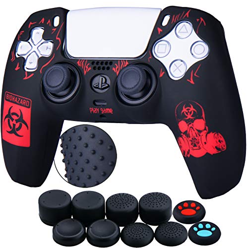 YoRHa Hintere Punkte Carving Silikon Hülle Abdeckungs Haut Kasten für PS5 Controller x 1 (BH Rot) mit Pro Aufsätze Thumb Grips x 10 von YoRHa