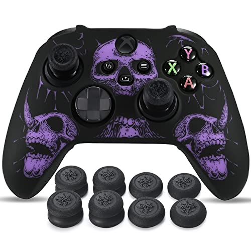 YoRHa Laserschnitzen Silikon Hülle Haut für Xbox Series X/S Controller x 1 (Violett) mit Pro Thumb Grips Aufsätze x 8 von YoRHa