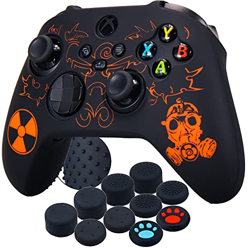 YoRHa Silikon Laserschnitzen Drucken Hülle Skin Case für Xbox Series X/S Controller (Strahlung Orange) x 1 mit Aufsätze Kappen x 10 von YoRHa