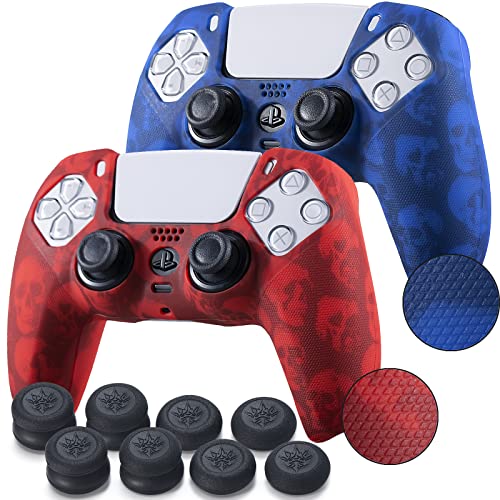 YoRHa Silikon-Schutzhülle für PS5-Controller, 2 Stück, Totenkopf-Design, Rot + Blau, 8 Stück von YoRHa