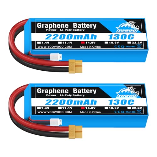 Yowoo 2 Pack 4S Lipo Akku 14,8V 2200mAh 130C Graphen Batterien mit XT60 Stecker für UAV Drones FPV Rennrad Quadcopters Flugzeug Hubschrauber RC Boot RC Auto Yowoo 2 Pack 4S Lipo Akku 14,8V 2200mAh 130C Graphen Batterien mit XT60 Stecker für UAV Drones FPV Rennrad Quadcopters Flugzeug Hubschrauber RC Boot RC Auto von YoWoo Power