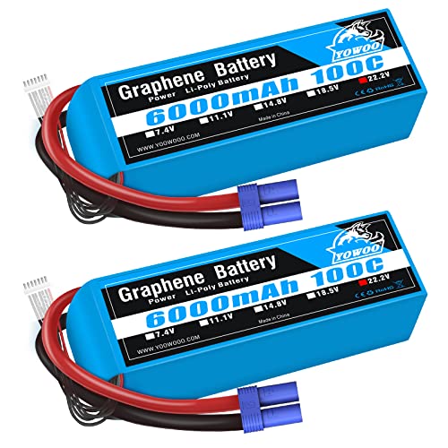 Yowoo 2 Pack RC Lipo Akku 6S 6000mAh 22.2V 100C mit EC5 Stecker Graphen Lipo Akku für Mikado LOGO500 Ausrichtung 7.2 700L Yak 54 T-REX Ausrichtung T-REX 550/700E F3C/800E RC DJI Flugzeug Auto LKW Boot von YoWoo Power