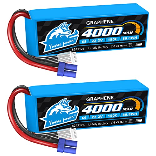 Yowoo 2 Packungen 6S Lipo Akku 22.2V 4000mAh 150C Graphen Batterie mit EC5 Stecker für RC Auto Buggy Hubschrauber LKW RC Hobby von YoWoo Power