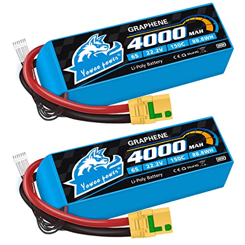 Yowoo 2pcs 6S Lipo Akku 22,2V 4000mAh 150C Graphen Batterie mit XT90S Anti-Funken Stecker für RC Quadcopter Flugzeug Hubschrauber RC Auto LKW Tank Drone Racing Hobby von YoWoo Power