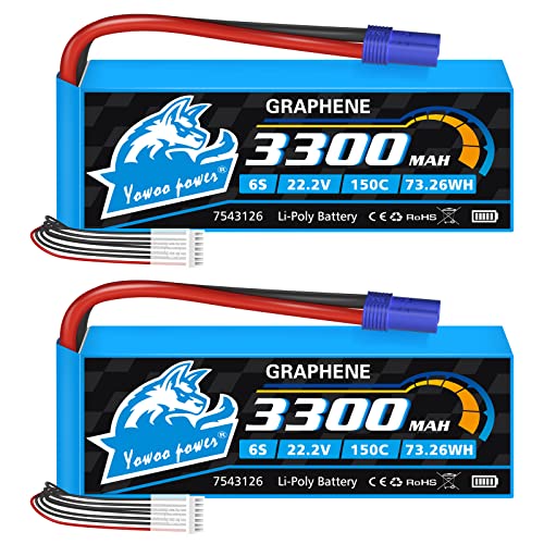 Yowoo 6S RC Lipo Akku 3300mAh 22.2V 150C Graphen Batterie mit EC5 Stecker für RC Flugzeug RC Hubschrauber RC Quadcopter Drohne Auto LKW Boot Modell (2 Packs) von YoWoo Power