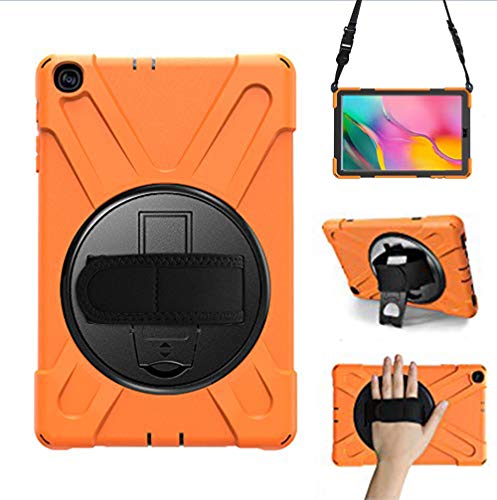 Yoagoal Hülle für Galaxy Tab A 10.1 2019, [Handschlaufe] [Schultergurt] Robuste Schutzhülle mit Fallschutz und 360-Grad-Drehständer Case Cover für Samsung Galaxy Tab A 10.1 2019 T510 T515, Orange von Yoagoal