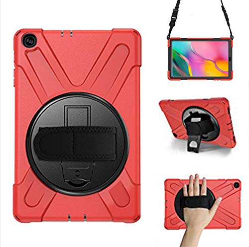 Yoagoal Hülle für Galaxy Tab A 10.1 2019, [Handschlaufe] [Schultergurt] Robuste Schutzhülle mit Fallschutz und 360-Grad-Drehständer Case Cover für Samsung Galaxy Tab A 10.1 2019 T510 T515, Rot von Yoagoal