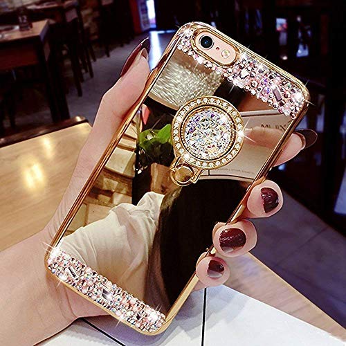 Yobby Spiegel Hülle für Samsung Galaxy S9,Gold Handyhülle mit Süß Ringhalter Ständer Glitzer Diamant Luxus Bling Kristall Strass Schlank Weich Gummi Bumper Schutzhülle von Yobby