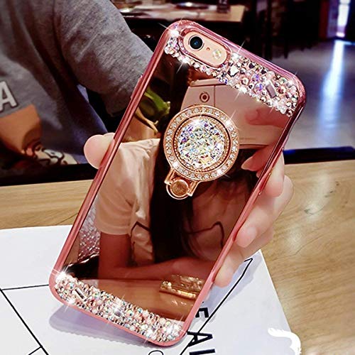 Yobby Spiegel Hülle für Samsung Galaxy S9 Plus,Rose Gold Handyhülle mit Süß Ringhalter Ständer Glitzer Diamant Luxus Bling Kristall Strass Schlank Weich Gummi Bumper Schutzhülle von Yobby