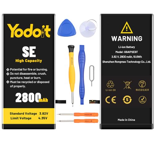 2800 mAh Akku für iPhone SE, Upgraded Yodoit Hochleistungs-Ersatzakku 0 Zyklen für iPhone SE Modell A1662, A1723, A1724 mit vollständigen Reparatur-Tool-Kits von Yodoit