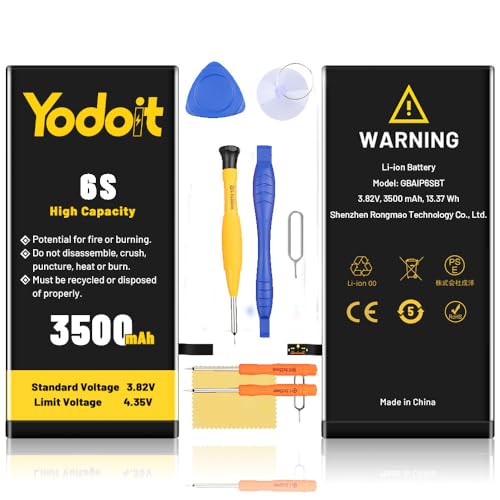 3500 mAh Akku für Phone 6S, Upgraded Yodoit High Capacity Replacement Battery 0 Cycle for Phone 6S Model A1633, A1688, A1700 mit vollständigen Reparaturwerkzeug-Kits von Yodoit