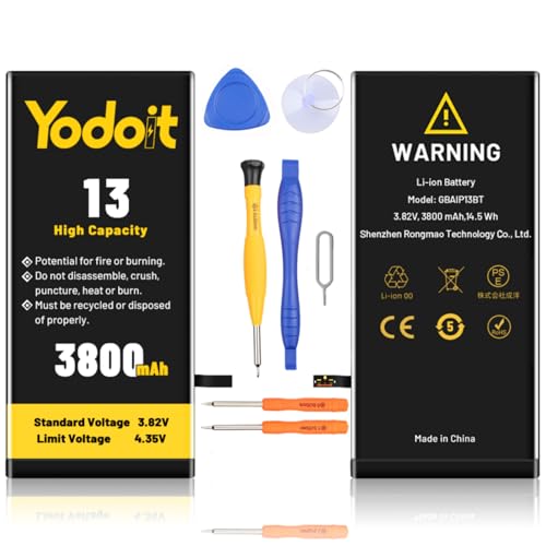 Yodoit 3800 mAh Akku-Ersatz für Phone 13, verbesserter Hochleistungs-Ersatz, 0-Zyklen, mit komplettes Reparaturwerkzeug-Set, Kompatibel mit A2482, A2631, A2634, A2635, A2633 Yodoit 3800 mAh Akku-Ersatz für Phone 13, verbesserter Hochleistungs-Ersatz, 0-Zyklen, mit komplettes Reparaturwerkzeug-Set, Kompatibel mit A2482, A2631, A2634, A2635, A2633 von Yodoit