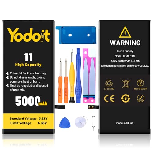 5000 mAh Akku für Phone 11, Upgraded Yodoit High Capacity Replacement Battery 0 Cycle for Phone 11 Model A2111, A2221, A2223 mit vollständigen Reparaturwerkzeug-Kits von Yodoit