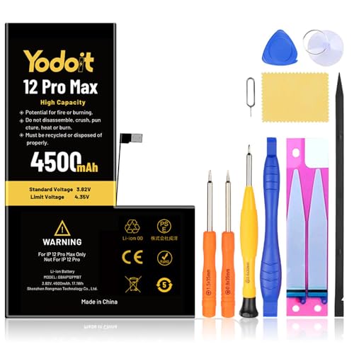 Yodoit 4500 mAh Akku für Phone 12 Pro Max, verbesserter Ersatzakku mit hoher Kapazität 0 Zyklen für Modell A2342, A2410, A2411, A2412 mit vollständigem Reparaturwerkzeug-Kit von Yodoit