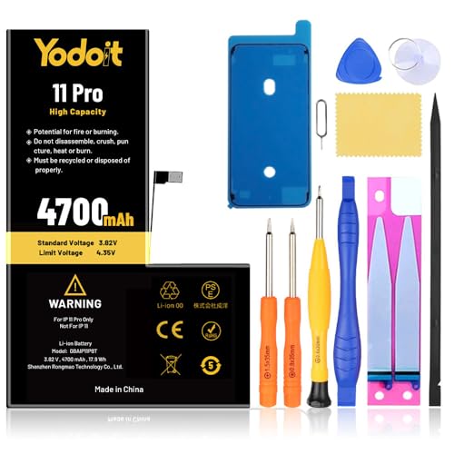 Yodoit 4700 mAh Akku für iPhone 11 Pro, Ersatzakku mit hoher Kapazität, 0 Zyklen, für die Modelle A2160, A2215, A2217 mit kompletten Reparaturwerkzeugsätzen von Yodoit