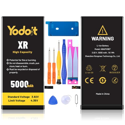 Yodoit 5000 mAh Akku für iPhone XR (A1984, A2105, A2106, A2108), hohe Kapazität, 0 Zyklen, Ersatz-Akku mit Reparaturwerkzeug-Kits von Yodoit