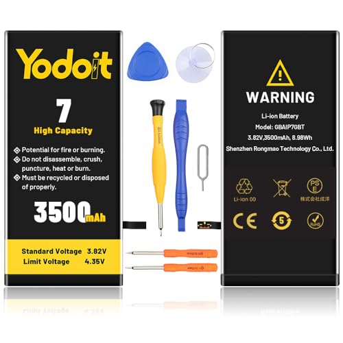 Yodoit Akku für iPhone 7 3500mAh, bis zu 78% höherer Akkukapazität Langlebiger Batterie mit hoher Kapazität, Komplettwerkzeugen Reparaturset Kit Kompatibel mit iPhone 7 von Yodoit