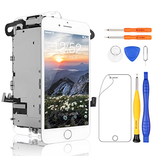 Yodoit Display für iPhone 7 LCD mit Home Button 4,7", Frontkamera, Ohrlautsprecher, Sensorkabel und Touch Digitizer Komplett Montage + Reparatur werkzeugsatz (Weiß) von Yodoit