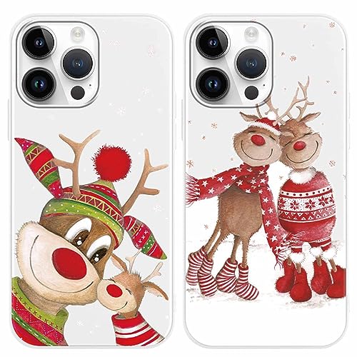 Yodege [2 Stück] Weihnachten Handyhülle für iPhone 14 Pro Max 6,7" Hülle, Dünn Süß Weihnach Elch Muster Case, Weich Silikon TPU Stoßfest Christmas Schutzhülle Cover für iPhone 14 Pro Max, Weiß von Yoedge