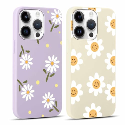 Yoedge 2 Stück Blume HandyHülle für Apple iPhone 14 Pro Hülle 6,1", Schutzhülle für iPhone 14 Pro Case 3D Lila Blumen Muster Design Aesthetic Mädchen Frauen Geschenk Weich TPU Silikon Stoßfest Cover von Yoedge