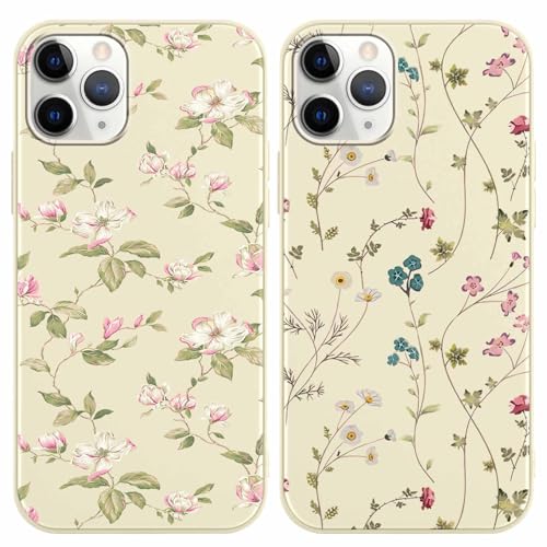 Yoedge 2 Stück Blume HandyHülle für iPhone 11 Pro Hülle 5,8", Schutzhülle für iPhone 11 Pro Case Blumen Gras Muster Design Aesthetic Mädchen Frauen Geschenk Weich TPU Silikon Stoßfest Cover von Yoedge