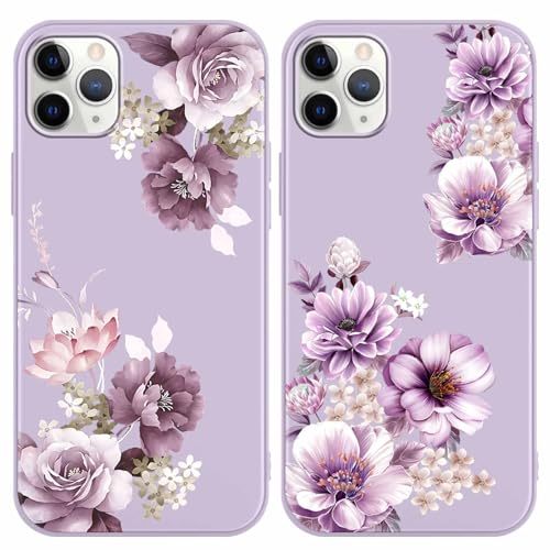 Yoedge 2 Stück Blume HandyHülle für iPhone 11 Pro Max Hülle 6,5", Schutzhülle für iPhone 11 Pro Max Case 3D Lila Blumen Muster Design Aesthetic Mädchen Frauen Geschenk Weich Silikon Stoßfest Cover von Yoedge