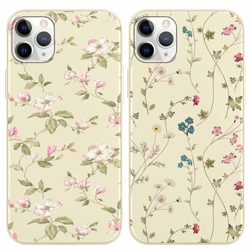 Yoedge 2 Stück Blume HandyHülle für iPhone 11 Pro Max Hülle 6,5", Schutzhülle für iPhone 11 Pro Max Case Blumen Gras Muster Design Aesthetic Mädchen Frauen Geschenk Weich TPU Silikon Stoßfest Cover von Yoedge