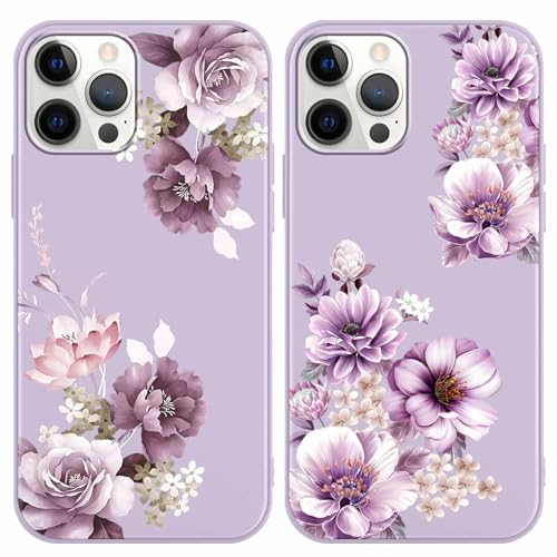 Yoedge 2 Stück Blume HandyHülle für iPhone 12 Pro Max Hülle 6,7", Schutzhülle für iPhone 12 Pro Max Case 3D Lila Blumen Muster Design Aesthetic Mädchen Frauen Geschenk Weich Silikon Stoßfest Cover von Yoedge