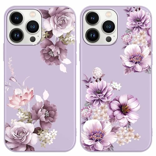 Yoedge 2 Stück Blume HandyHülle für iPhone 13 Pro Max Hülle 6,7", Schutzhülle für iPhone 13 Pro Max Case 3D Lila Blumen Muster Design Aesthetic Mädchen Frauen Geschenk Weich Silikon Stoßfest Cover von Yoedge