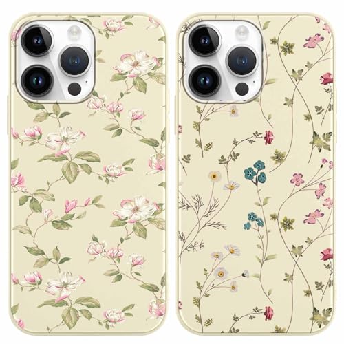 Yoedge 2 Stück Blume HandyHülle für iPhone 14 Pro Max Hülle 6,7", Schutzhülle für iPhone 14 Pro Max Case Blumen Gras Muster Design Aesthetic Mädchen Frauen Geschenk Weich TPU Silikon Stoßfest Cover von Yoedge
