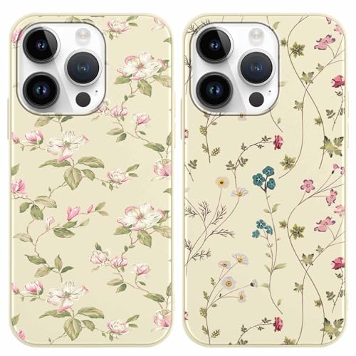 Yoedge 2 Stück Blume HandyHülle für iPhone 15 Pro Max Hülle 6,7", Schutzhülle für iPhone 15 Pro Max Case Blumen Gras Muster Design Aesthetic Mädchen Frauen Geschenk Weich TPU Silikon Stoßfest Cover von Yoedge