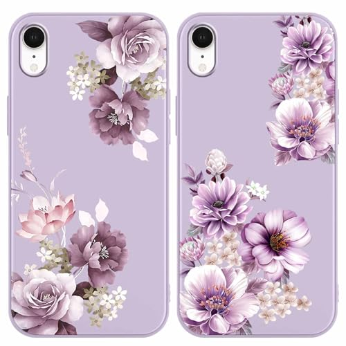 Yoedge 2 Stück Blume HandyHülle für iPhone XR Hülle 6,1", Schutzhülle für iPhone XR Case 3D Lila Blumen Muster Design Aesthetic Mädchen Frauen Geschenk Weich Silikon Stoßfest Cover von Yoedge