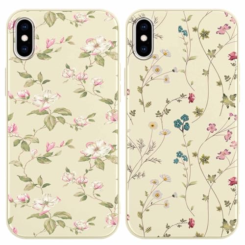Yoedge 2 Stück Blume HandyHülle für iPhone XS Max Hülle 6,5", Schutzhülle für iPhone XS Max Case Blumen Gras Muster Design Aesthetic Mädchen Frauen Geschenk Weich TPU Silikon Stoßfest Cover von Yoedge