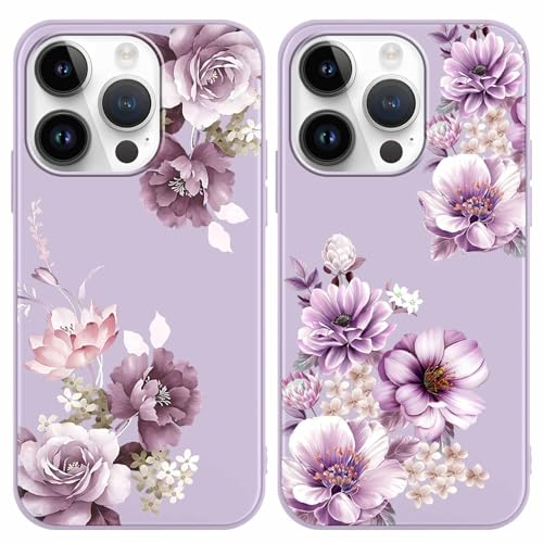 Yoedge 2 Stück Blumen HandyHülle für iPhone 16 Pro Max Hülle 6,9", Schutzhülle für iPhone 16 Pro Max Case 3D Lila Blumen Muster Design Aesthetic Mädchen Frauen Geschenk Weich Silikon Stoßfest Cover von Yoedge