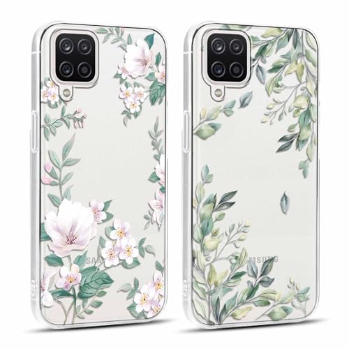 Yoedge 2 Stück Durchsichtig HandyHülle für Samsung Galaxy A12 / A12 Nacho 4G Hülle Blumen 6,5",Transparent Silikon Handy Hülle für Samsung A12 Case Muster Aesthetic Mädchen Frauen Geschenk Schutzhülle von Yoedge